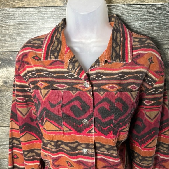 Chicos Design Corduroy Shirt Size 1 Medium 90s South Western Aztec Chic Boho - Picture 5 of 9